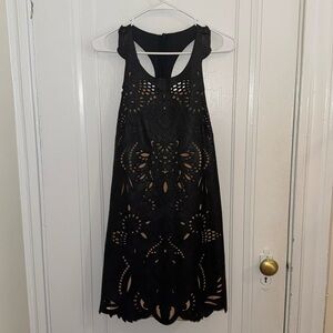 NWT Anthropologie Black Faux-Leather Laser-cut Dress